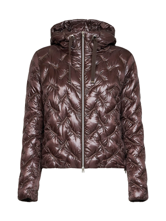 Dark chocolate Ultralight Nylon Resort hooded down jacket
