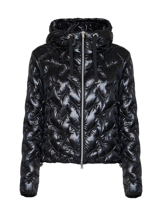 Black Ultralight Nylon Resort hooded down jacket