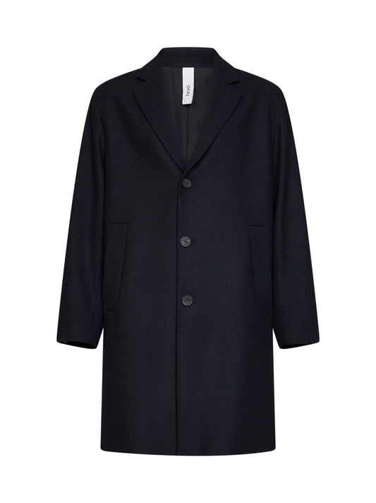 Navy blue wool-blend Cassano single-breasted coat