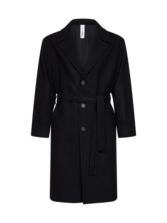 Black wool-blend Ostuni single-breasted belted coat