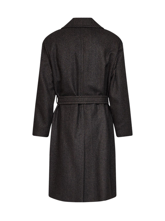Black and taupe herringbone wool-blend Ostuni single-breasted belted coat