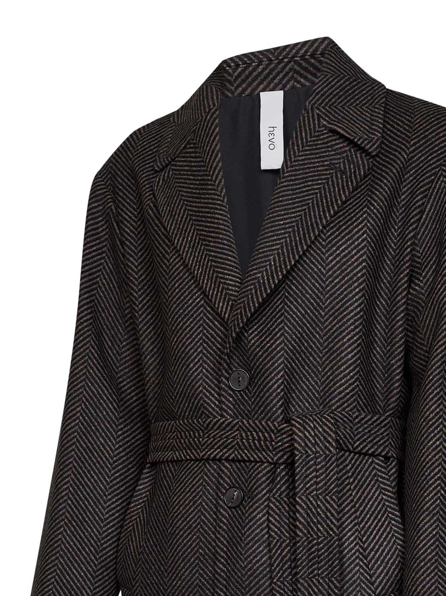 Cappotto monopetto con cintura Ostuni in misto lana spigata nero e tortora