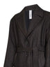 Cappotto monopetto con cintura Ostuni in misto lana spigata nero e tortora