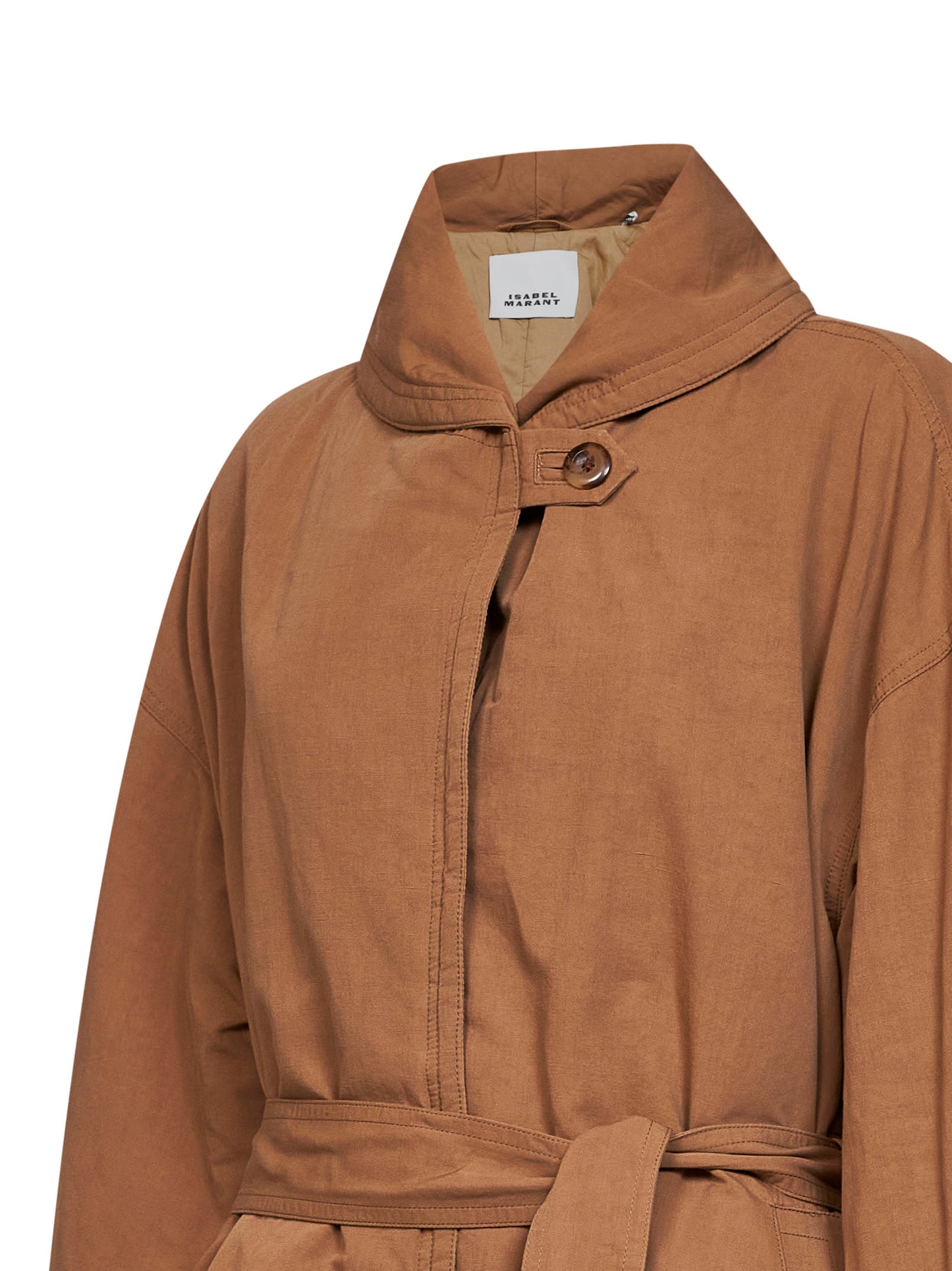 Camel textured gabardine Volinda belted coat
