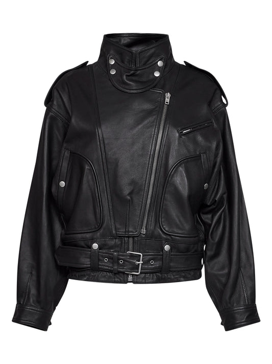 Giacca biker Farza in pelle di agnello nera
