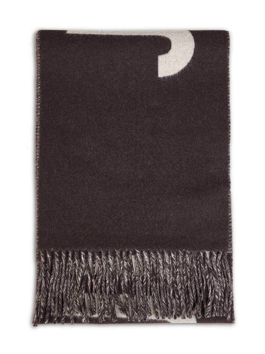 Brown wool The Jacquemus fringe logo scarf