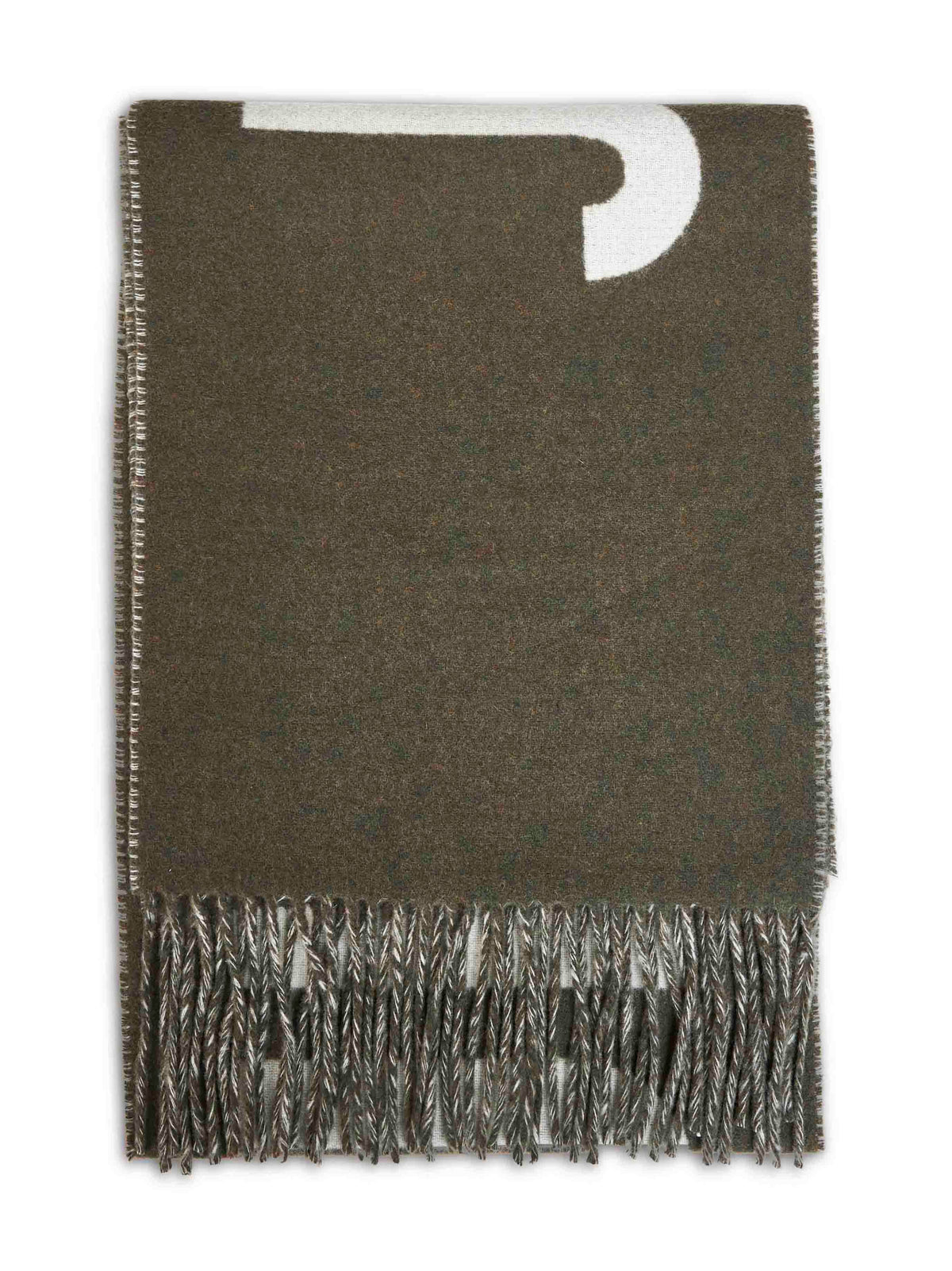 Khaki wool The Jacquemus fringe logo scarf