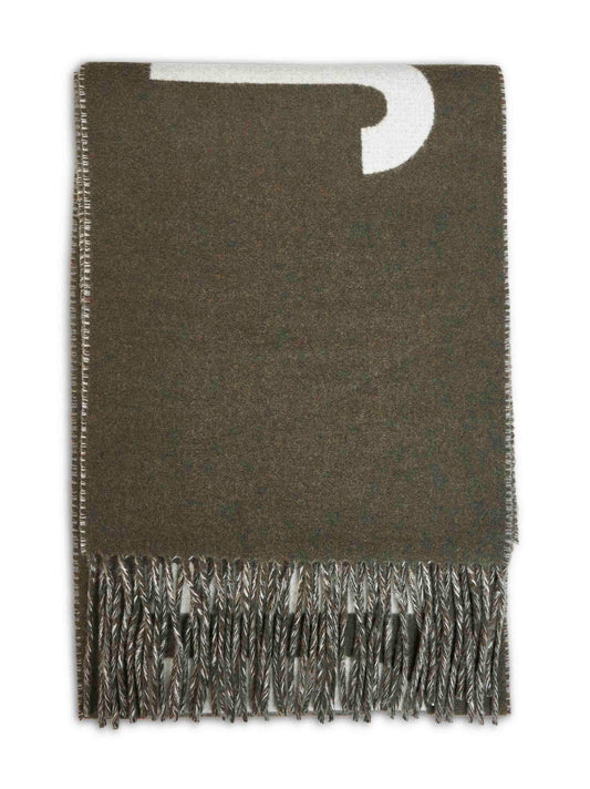 Sciarpa con logo e frange Jacquemus in lana kaki