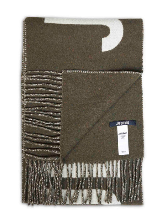Sciarpa con logo e frange Jacquemus in lana kaki
