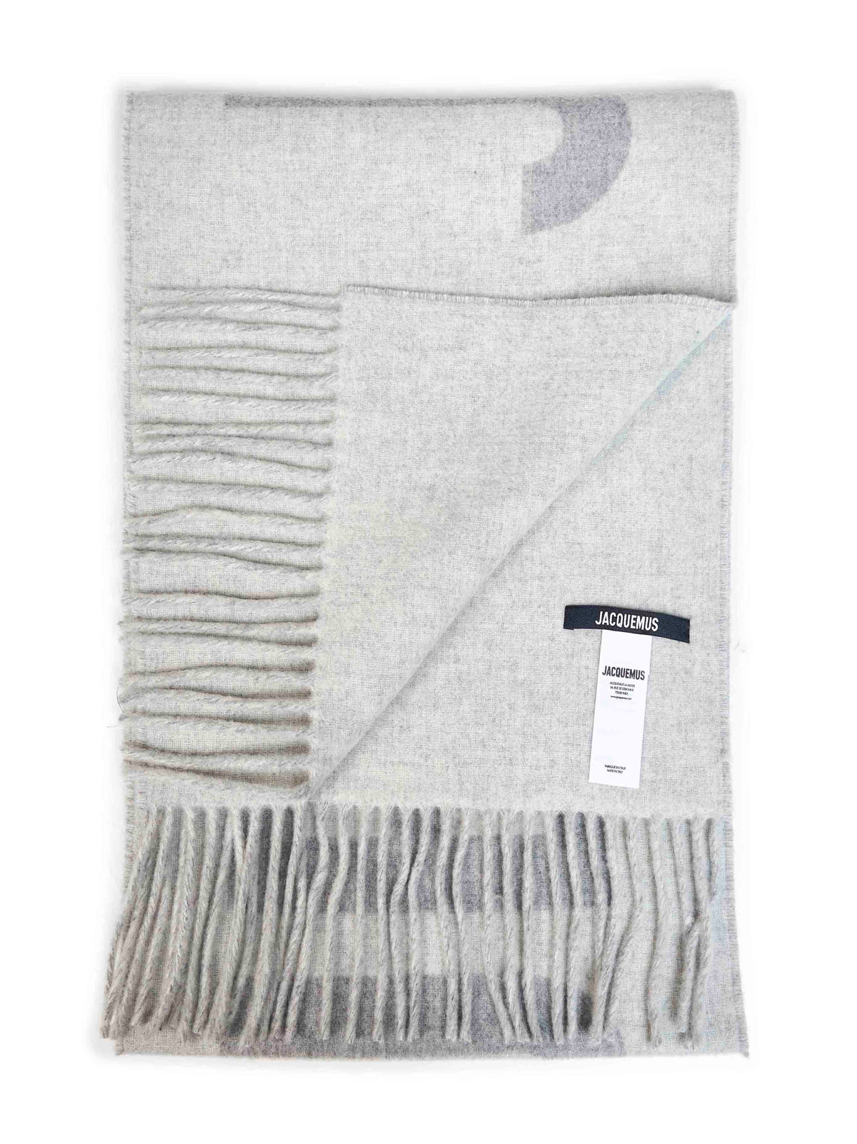 Grey wool The Jacquemus fringe logo scarf