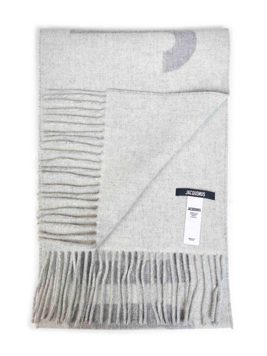 Grey wool The Jacquemus fringe logo scarf