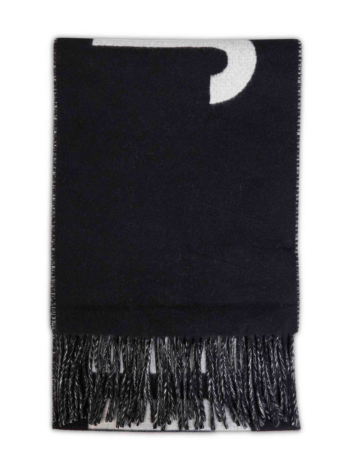 Black wool The Jacquemus fringe logo scarf