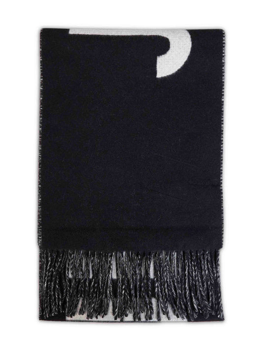 Black wool The Jacquemus fringe logo scarf