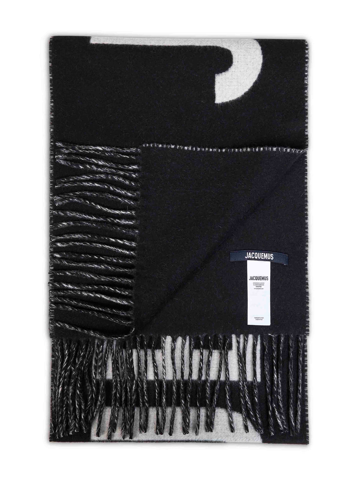 Black wool The Jacquemus fringe logo scarf