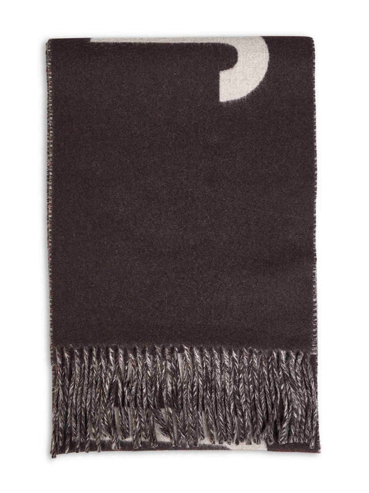Brown wool The Jacquemus fringe logo scarf