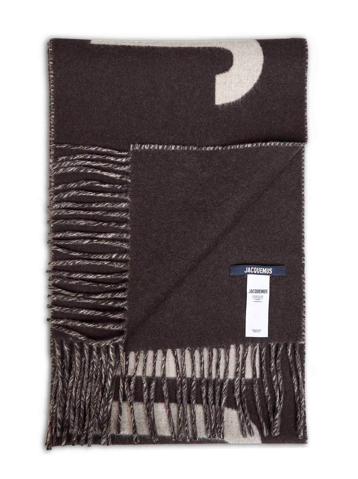 Brown wool The Jacquemus fringe logo scarf