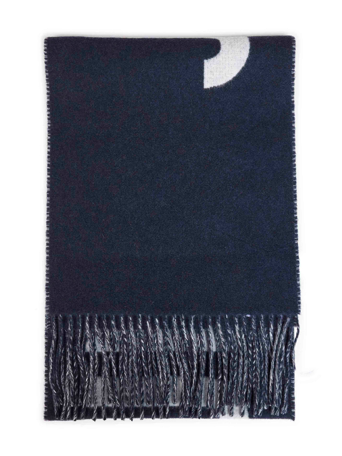 Sciarpa con logo e frange Jacquemus in lana blu navy