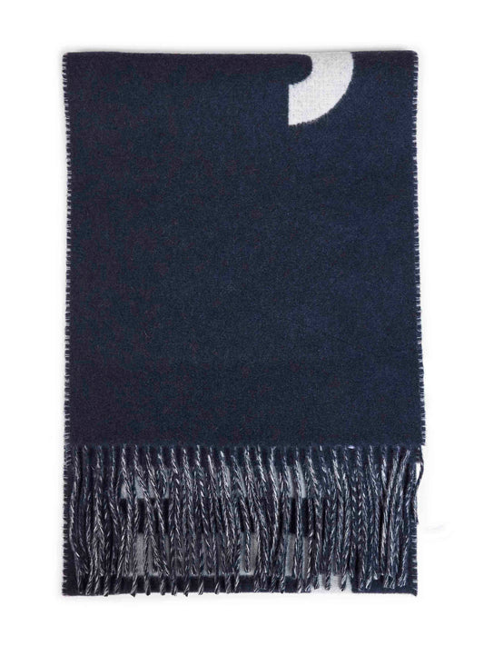 Sciarpa con logo e frange Jacquemus in lana blu navy