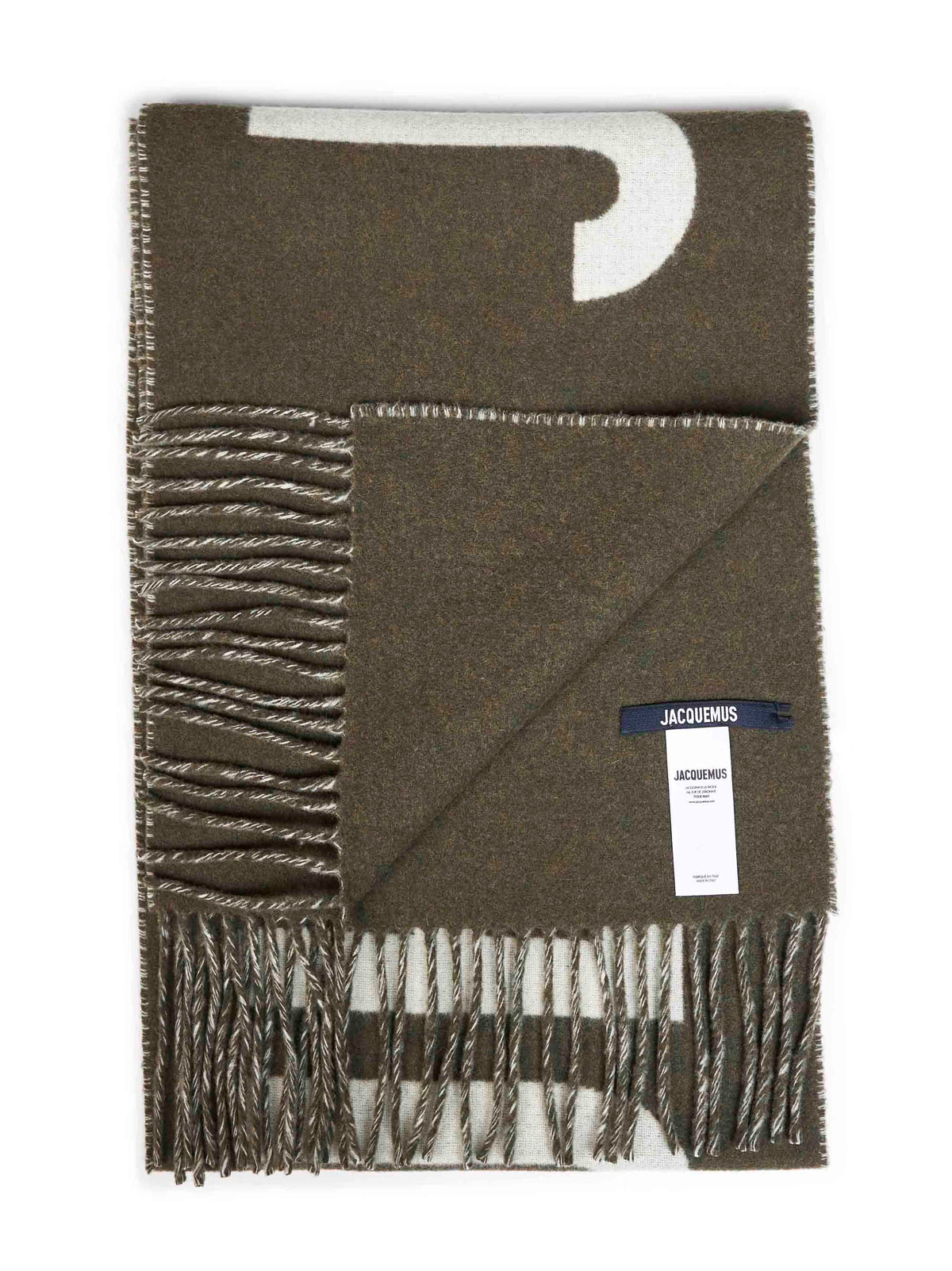 Sciarpa con logo e frange Jacquemus in lana kaki
