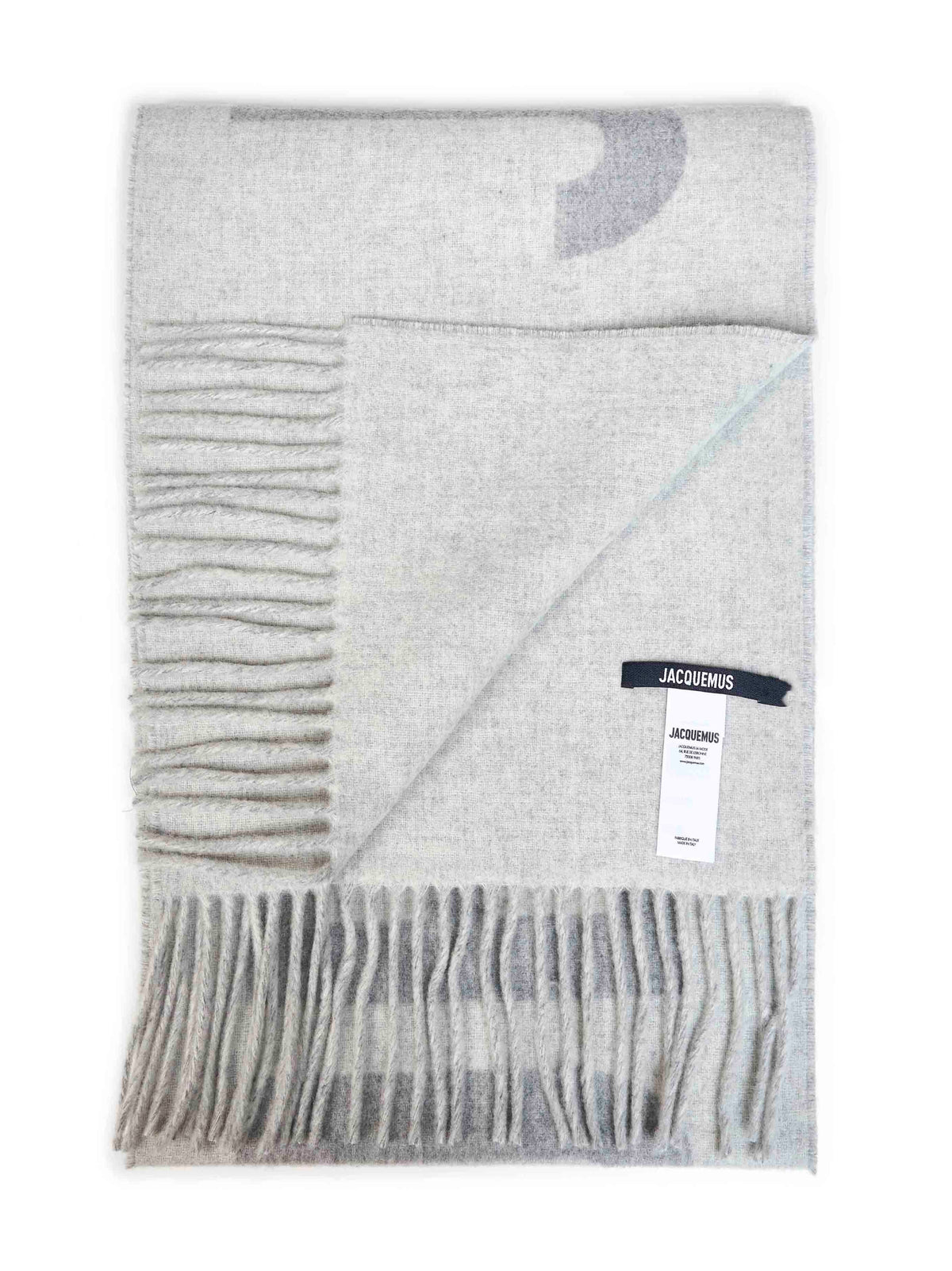 Sciarpa con logo e frange Jacquemus in lana grigia
