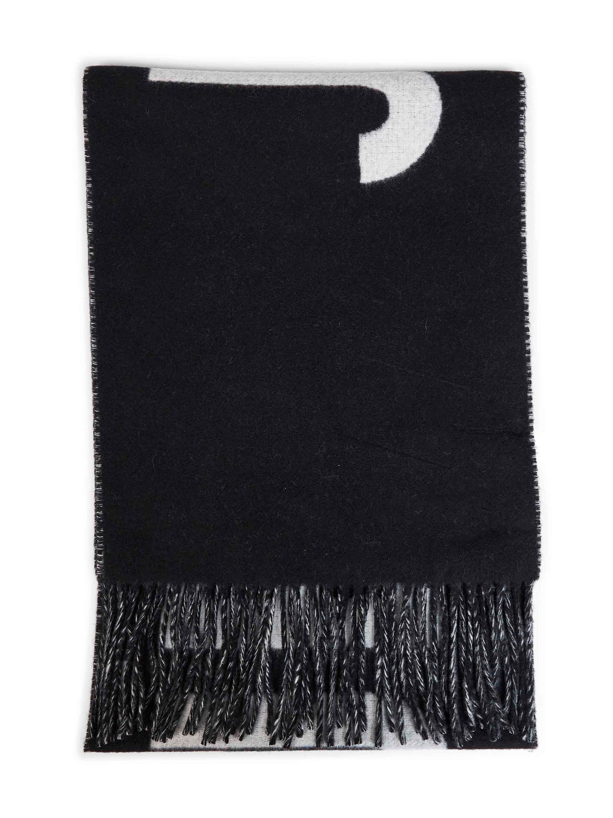 Black wool The Jacquemus fringe logo scarf