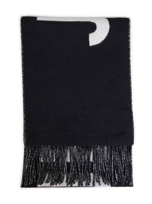 Black wool The Jacquemus fringe logo scarf