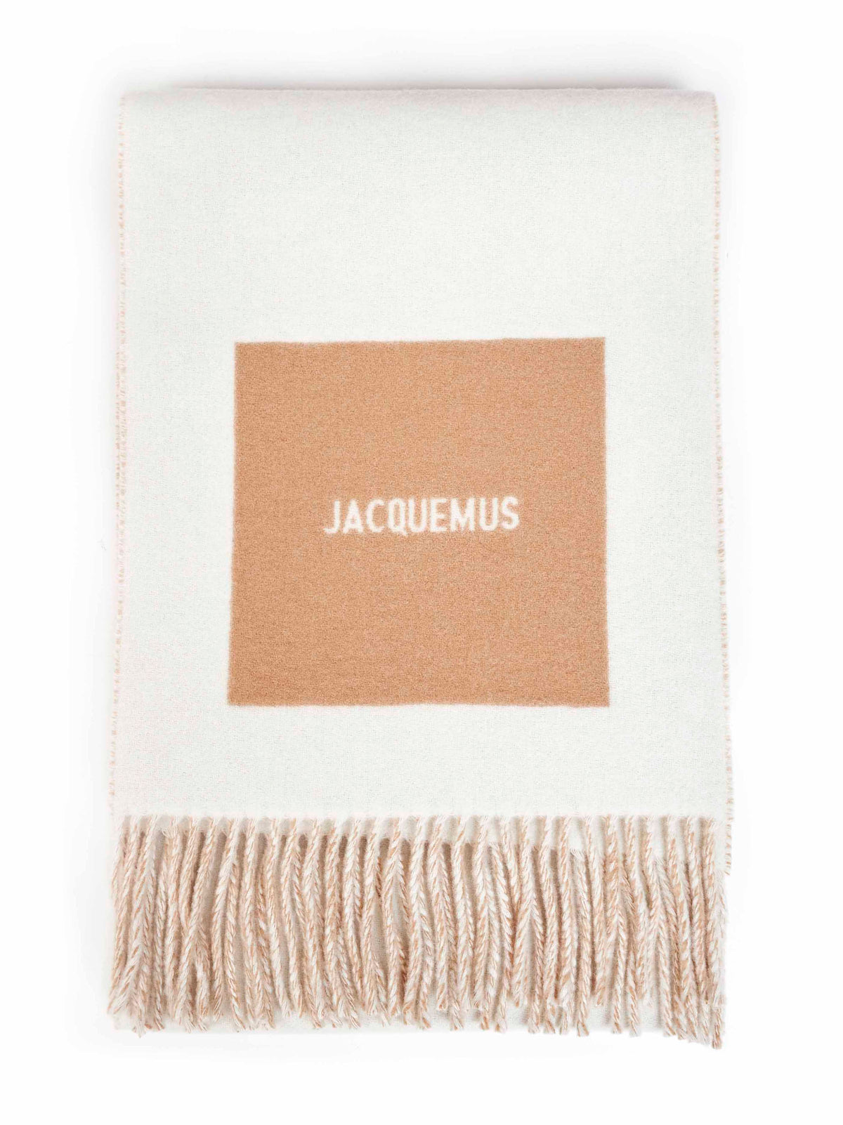 Beige wool The Rond Carré jacquard logo scarf