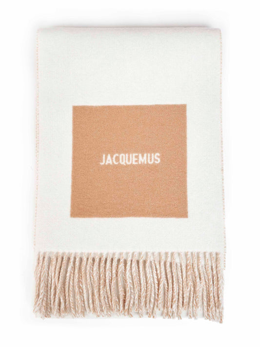 Sciarpa con logo jacquard Rond Carré in lana beige
