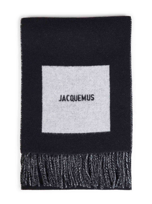 Black wool The Rond Carré jacquard logo scarf
