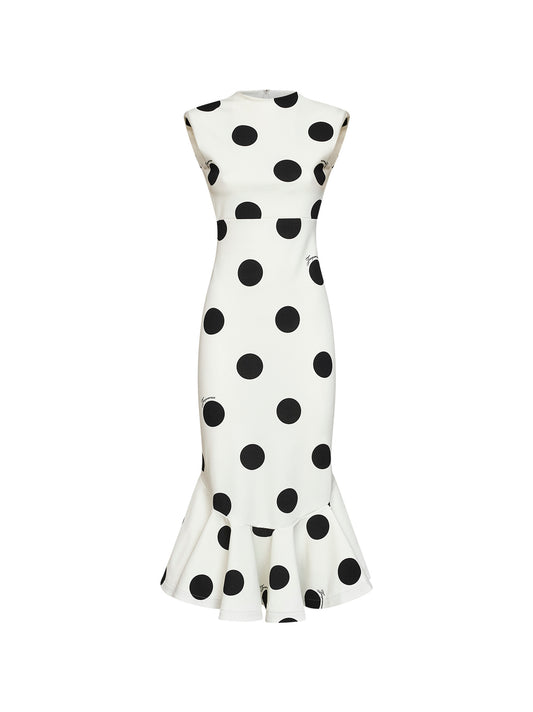 Black and white polka-dot compact jersey The Palmier midi dress