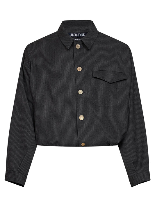 Dark grey pinstriped wool The Cubano short jacket