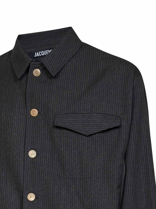 Dark grey pinstriped wool The Cubano short jacket