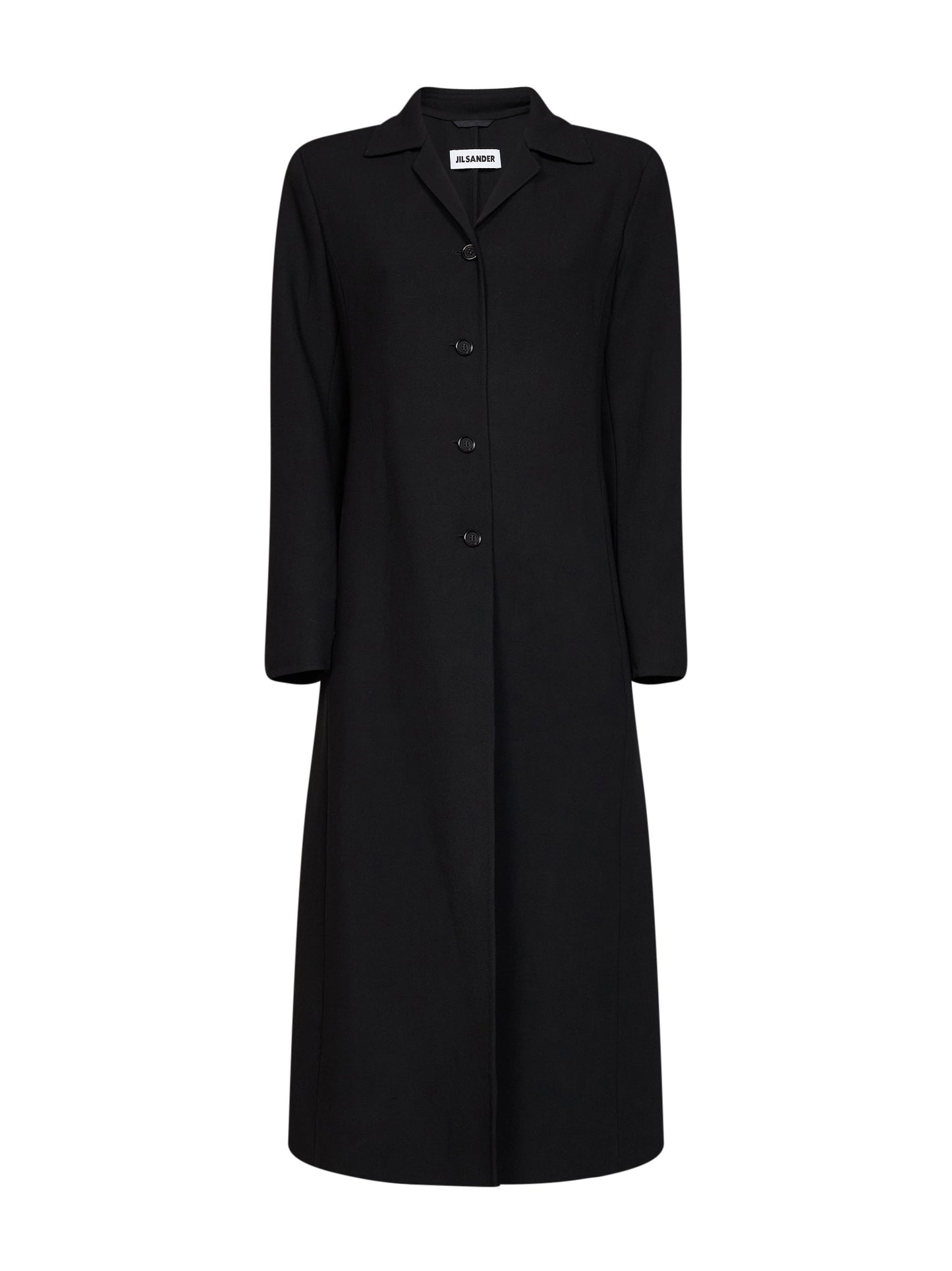 Cappotto monopetto lungo in lana vergine nera