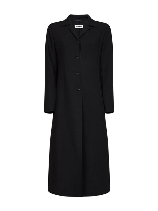 Cappotto monopetto lungo in lana vergine nera