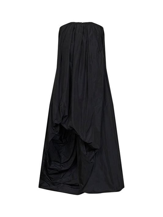 Black technical faille asymmetric midi dress