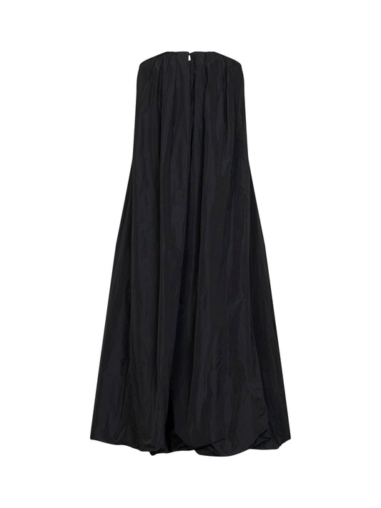 Black technical faille asymmetric midi dress