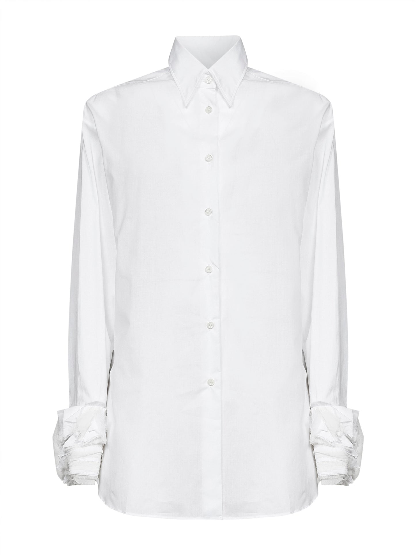 Optic white cotton shirt with multi-layered cuffs