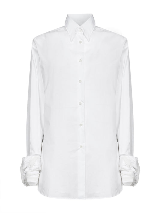 Optic white cotton shirt with multi-layered cuffs