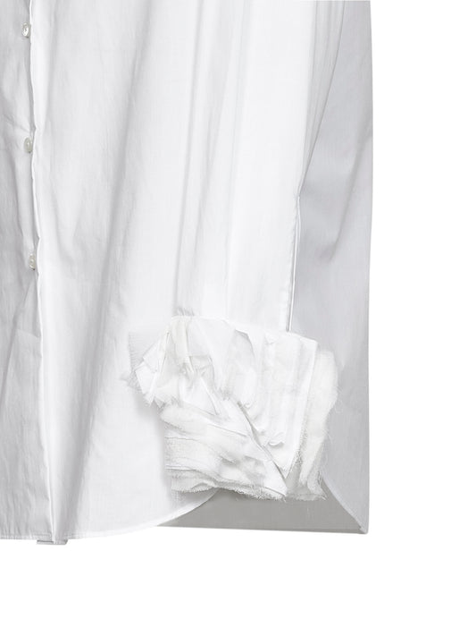 Optic white cotton shirt with multi-layered cuffs
