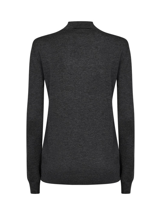 Anthracite wool and cashmere knit sweater with pleats detail
