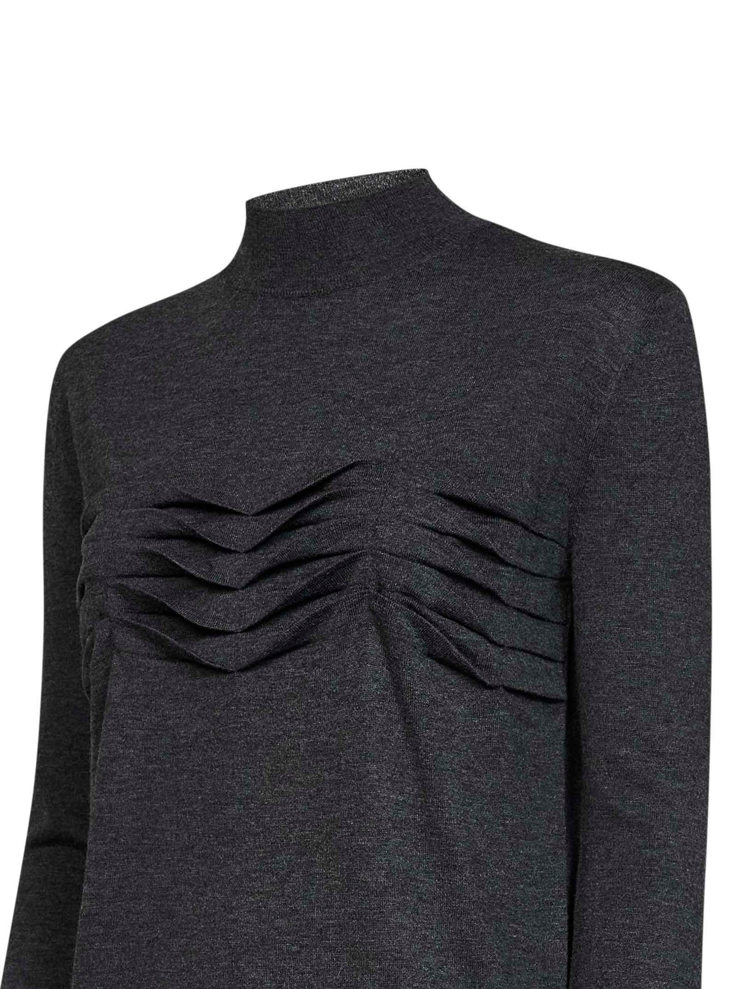 Anthracite wool and cashmere knit sweater with pleats detail
