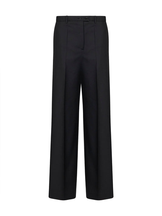 Black wool-mohair canvas wide-leg trousers