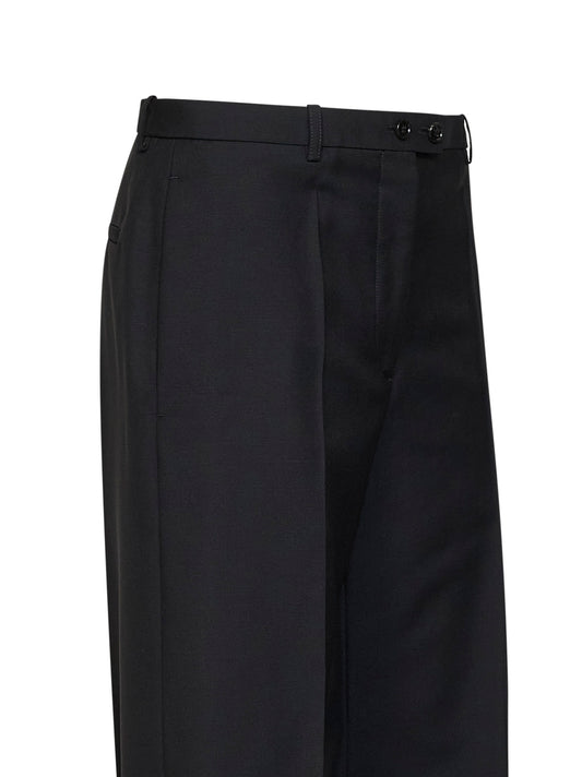 Black wool-mohair canvas wide-leg trousers