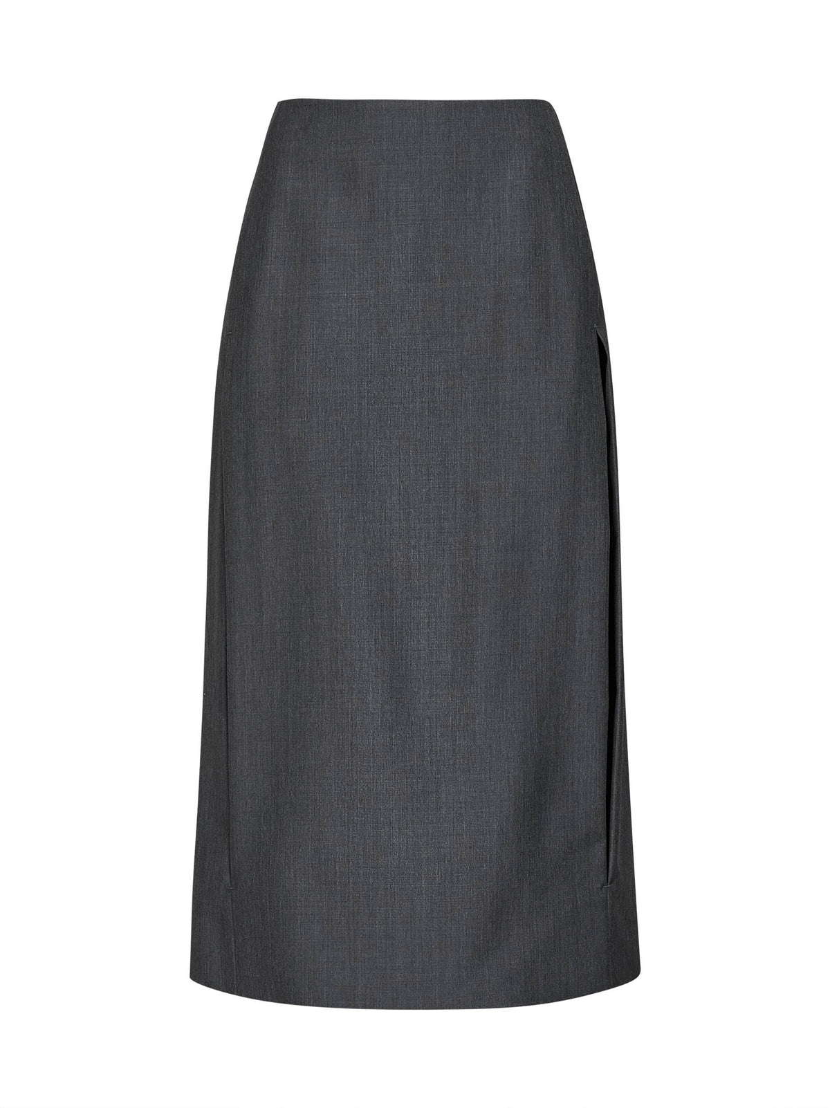 Fog grey wool canvas midi skirt with slits