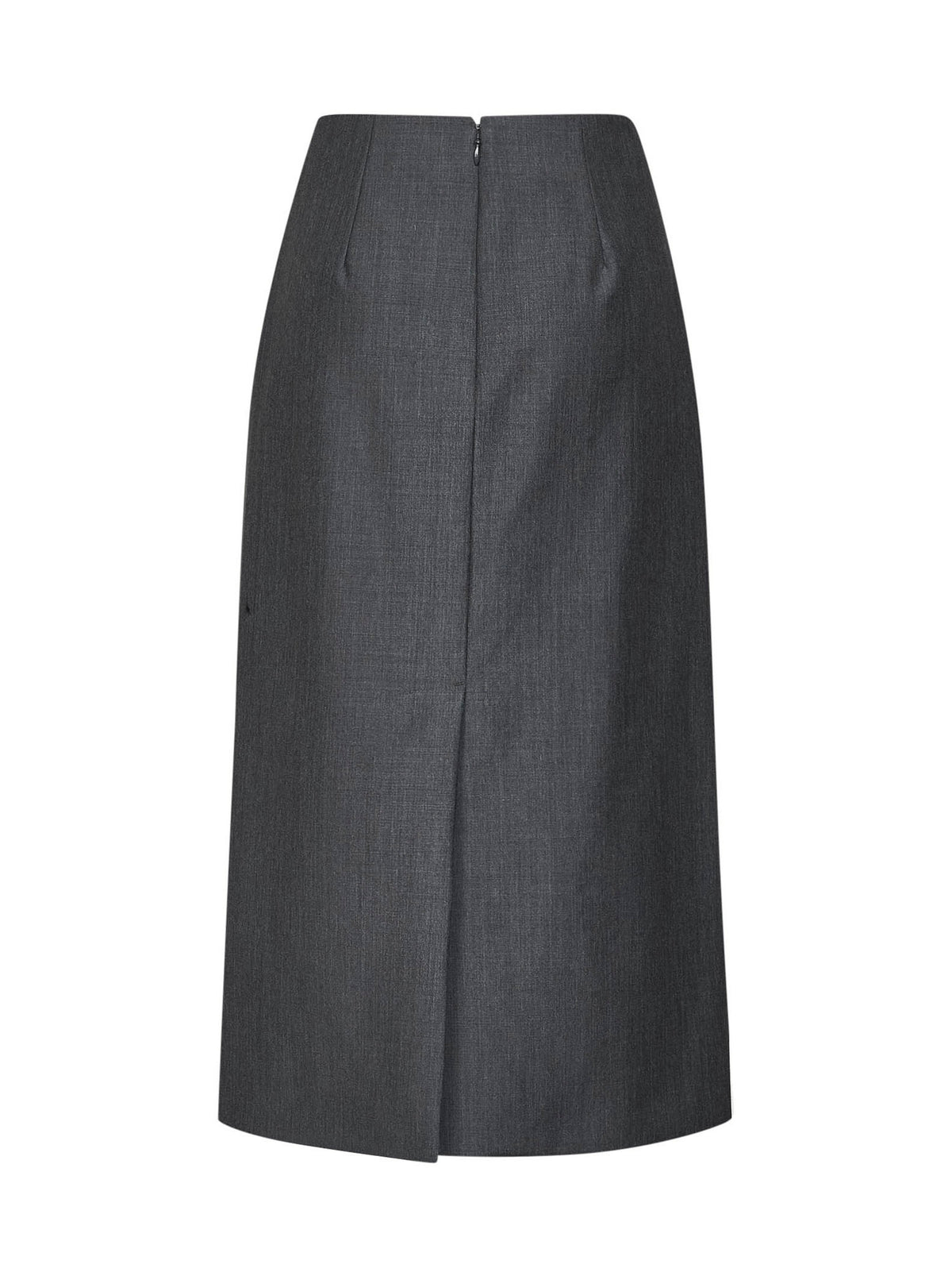 Fog grey wool canvas midi skirt with slits
