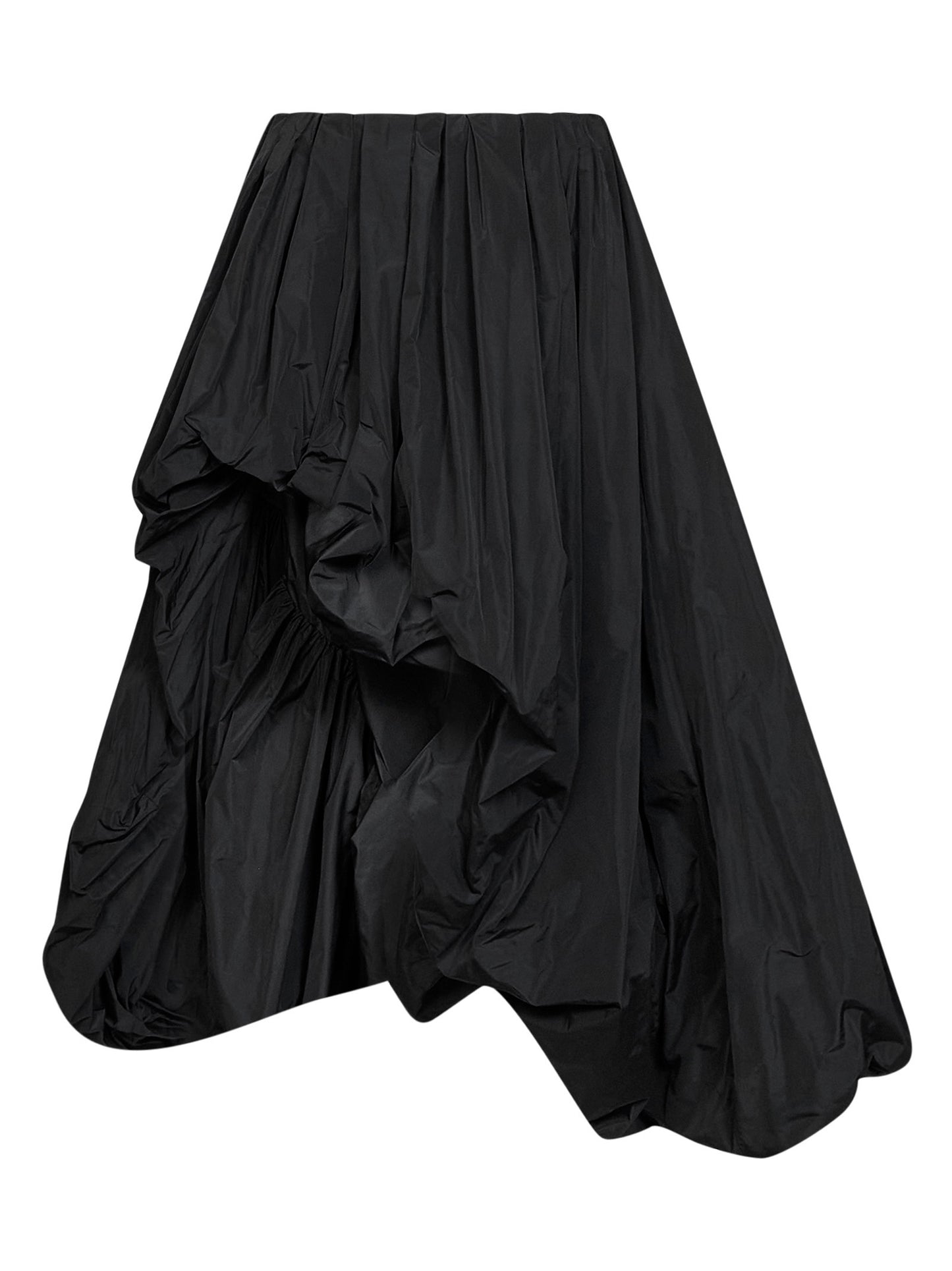 Black lightweight taffeta asymmetric draped skirt