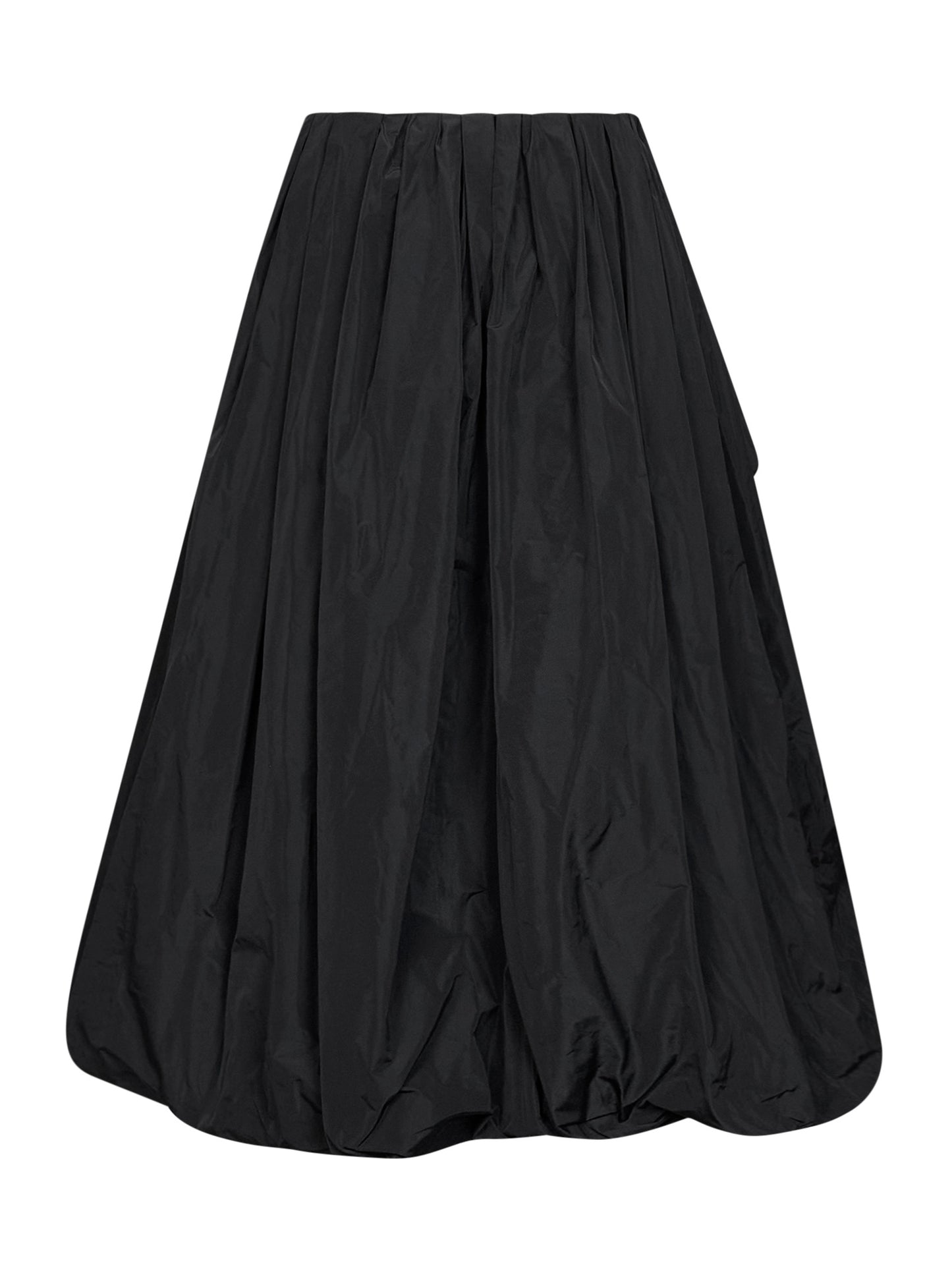 Black lightweight taffeta asymmetric draped skirt