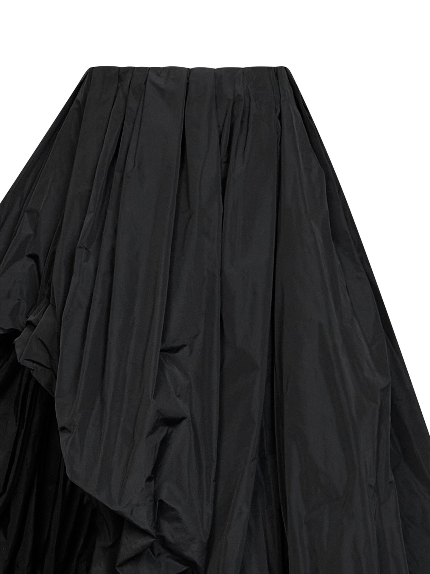 Black lightweight taffeta asymmetric draped skirt