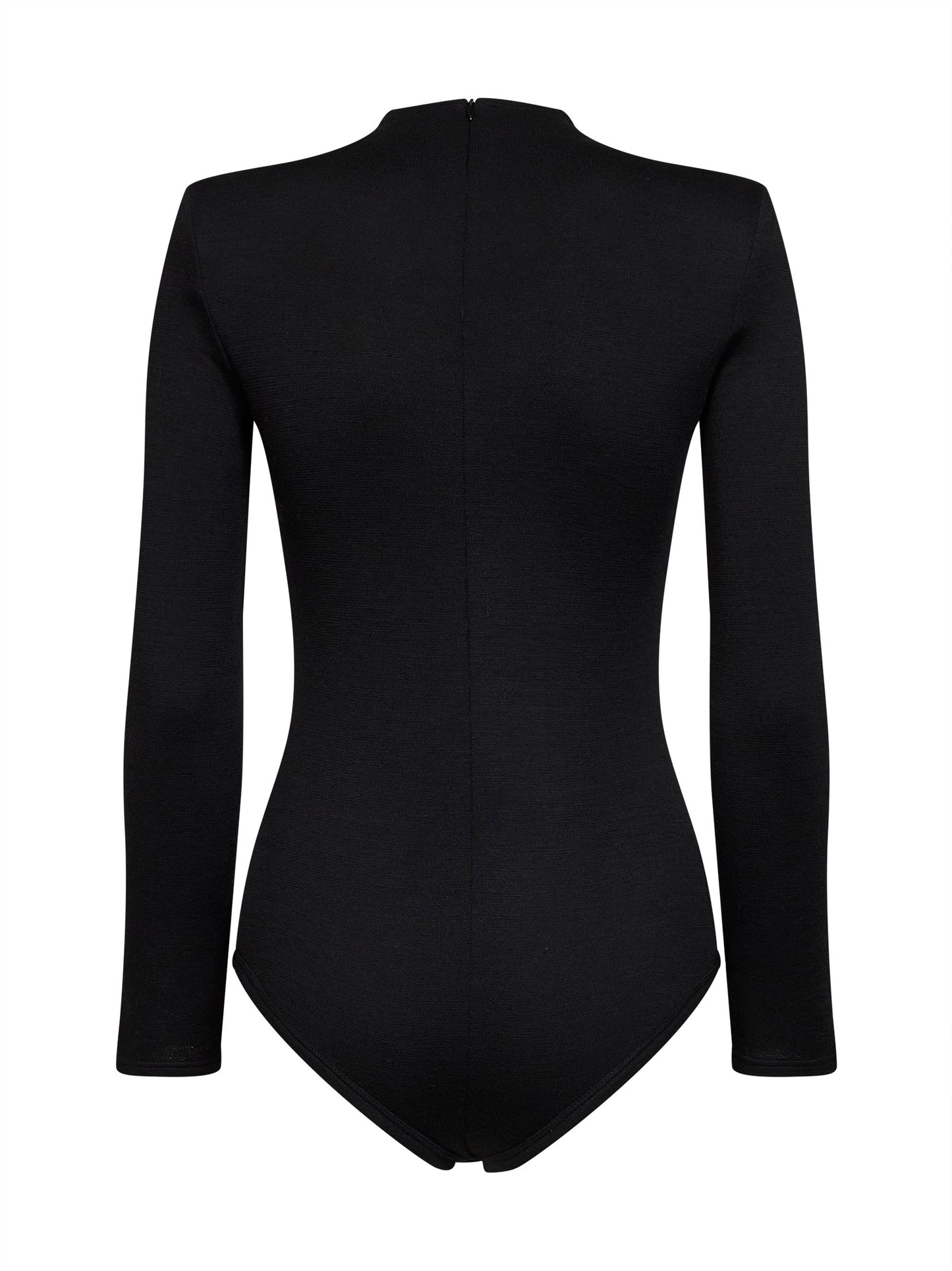 Body aderente in maglia compatta di lana nera