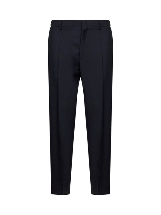Pantaloni affusolati in lana e mohair blu scuro